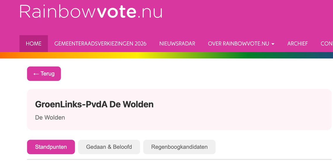 Als enige partij in De Wolden op Rainbowvote.NU: dit zijn onze lhbti+ standpunten